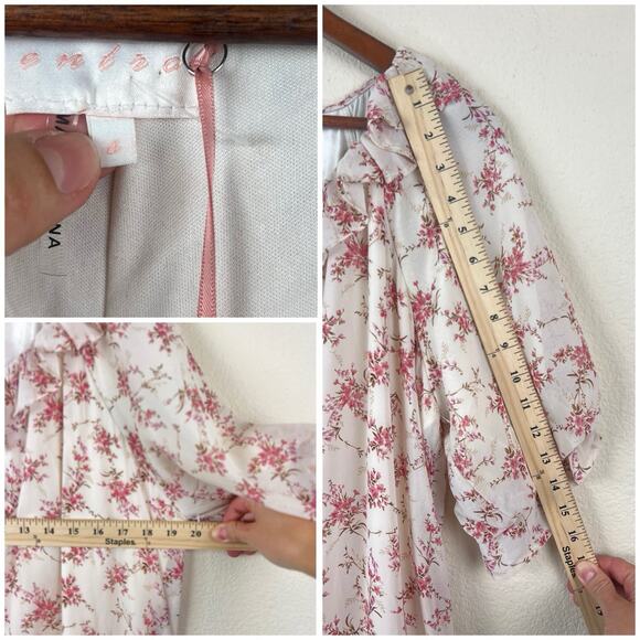 NWT Entro Floral Boho Cottagecore S Maxi Dress Ruffle Tiered Pink Cream - Picture 7 of 9